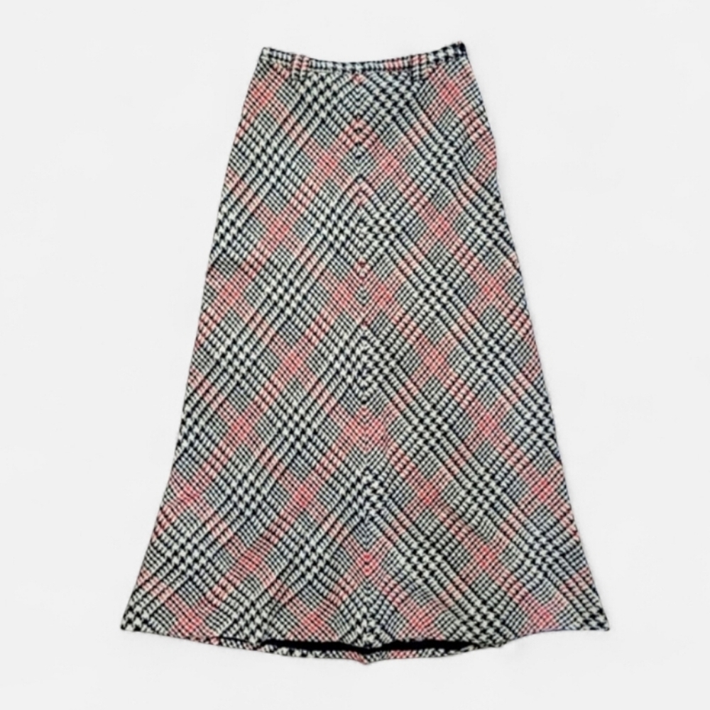 Vintage Union Made Presige Boston Houndstooth Plaid Wool Midi Skirt Steampunk S